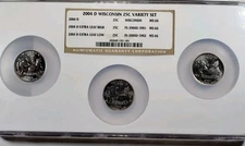 2004-D WISCONSIN 25c 3 COIN VARIETY SET EXTRA HIGH & LOW LEAF & REG. NGC MS 66