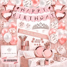 225 PC Rose Gold Birthday Party Decorations Kit for Girls, Teens, Women - Hap...