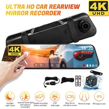 4K 10" Dual Dash Cam Car Rear Mirror View Backup Dual Camera Night Vision IPS US