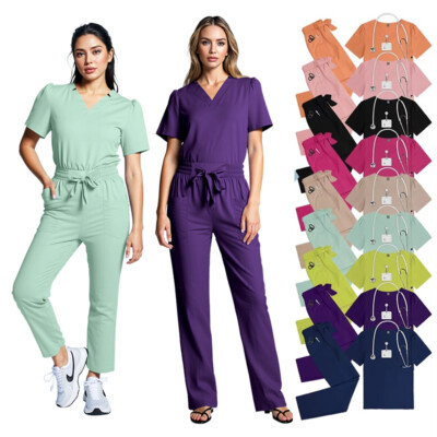 Strecth Nursing Uniform Medical Scrub Set Women Salon Spa Clinic Working Clothes
