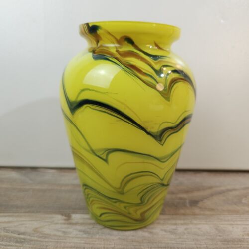 Gelbe Jugendstil  Glas Vase um 1900 wohl Wenz Österreich Antik  - Bild 1 von 5