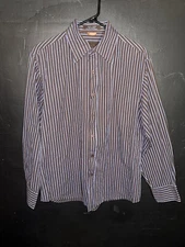 Roar Mens Long Sleeve Button Front Casual Club Shirt Large Brown Blue Striped