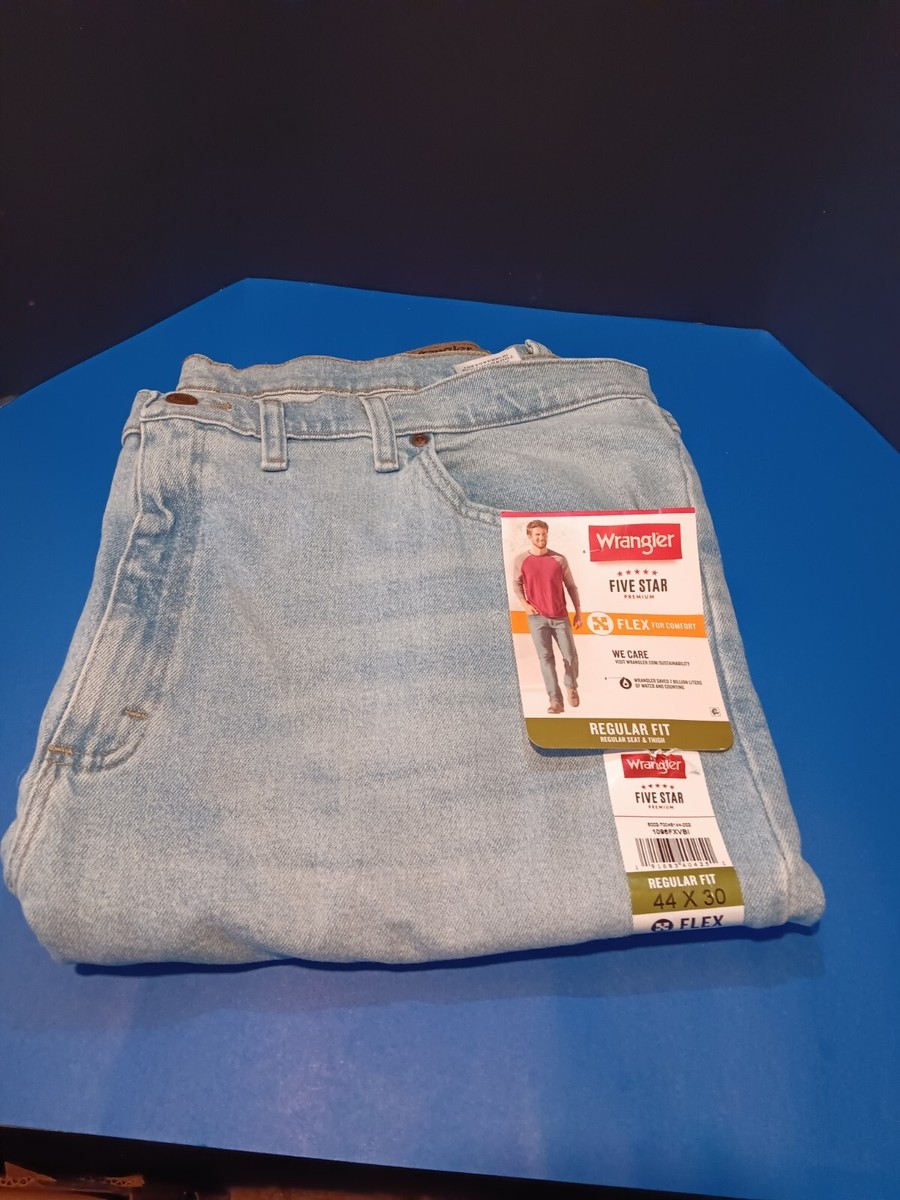New Wrangler Flex Regular Fit Mens Jeans Blue 5 Star Denim Size