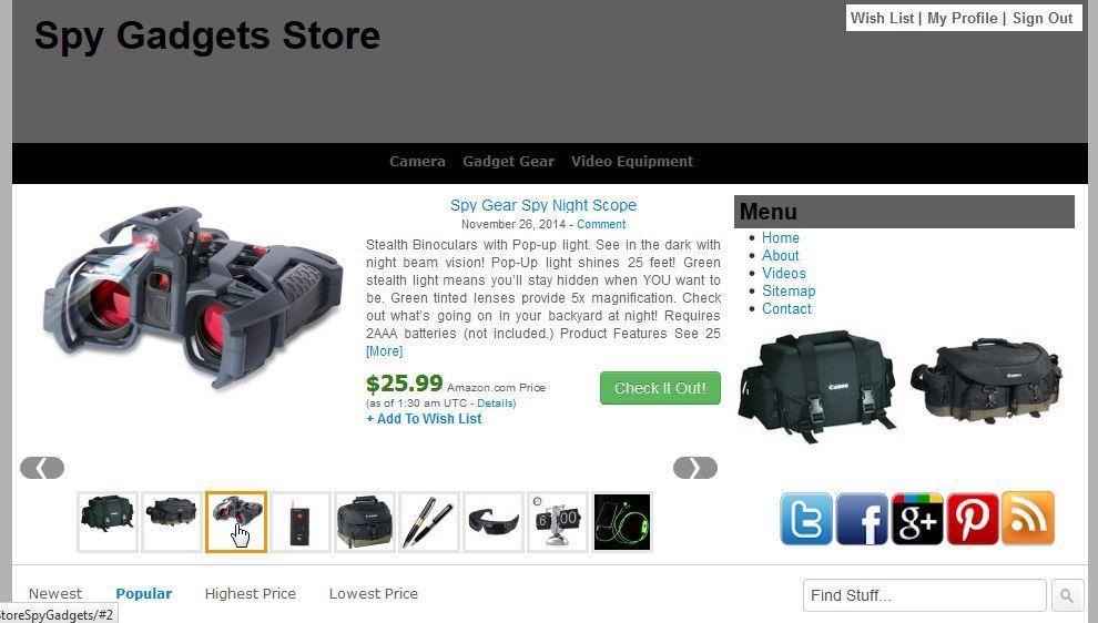 Money making spy gadgets store automated amazon affiliate website free hosting