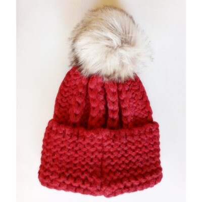 Aqua Alpaca Pom Pom Fitted Knit Hat Beanie NWT $58 Made In  display picture 3