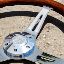 15 Chrome Steering Wheel With Real Dark Wood Mahogany Grip - 6 Hole Empire