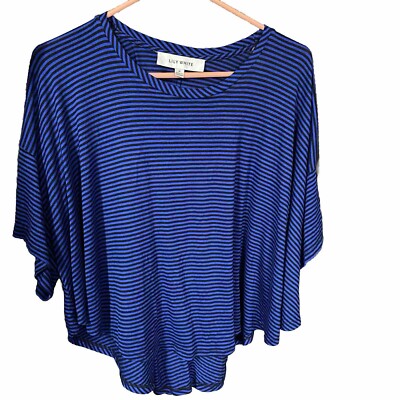Lily White Women s Black & Blue Striped Blouse Top Size M