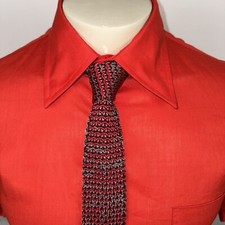 Vintage Knit Tie Slim Necktie Mens skinny Narrow Rayon Vtg 60s 70s 80s USA Made