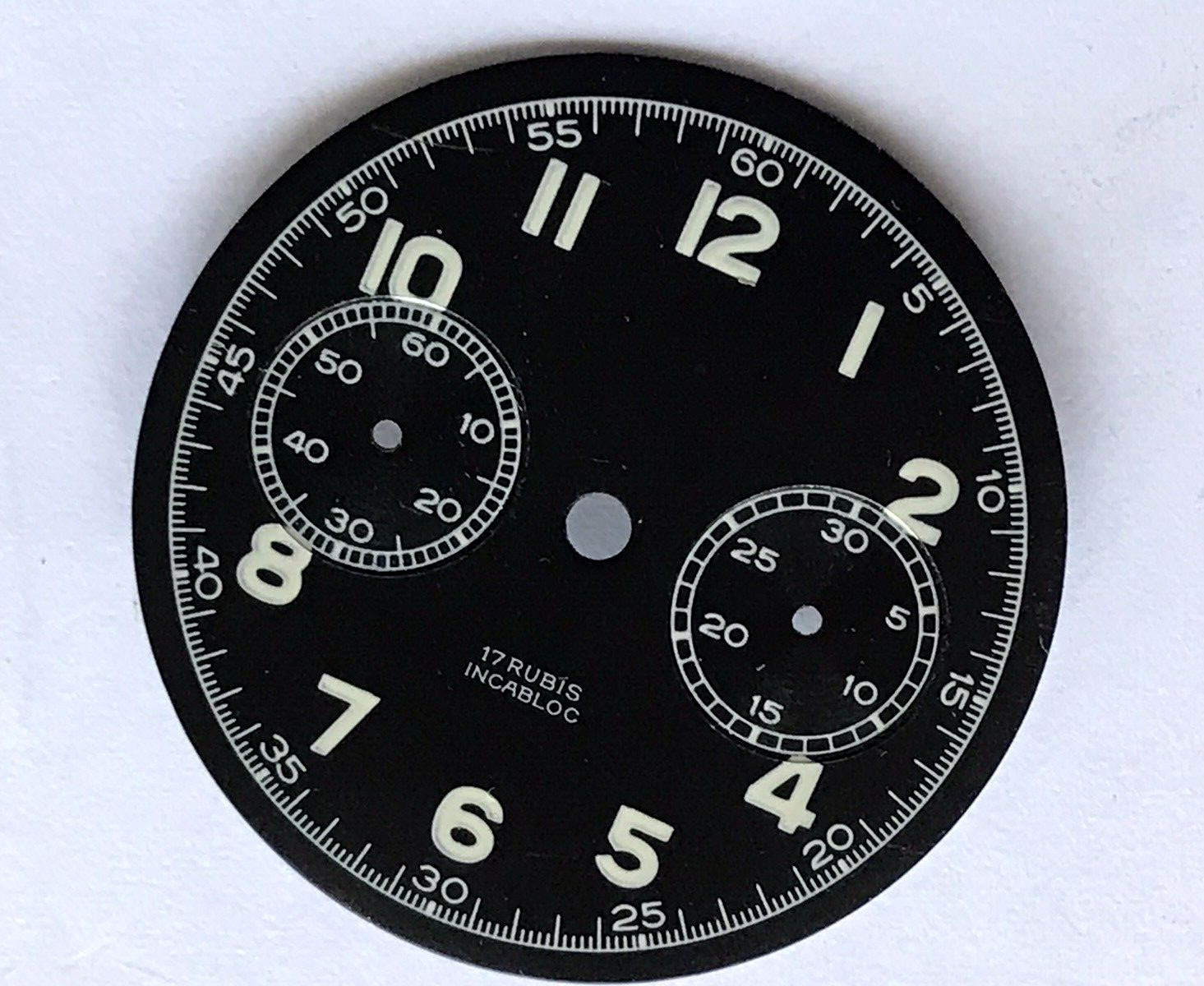 Cadran chronographe VALJOUX 23 vintage DODANE en métal argenté 31,5 mm