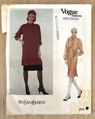 Vogue Patterns Paris 2773 Yves St Laurent Womens Dress Tunic Skirt Size 12 Uncut