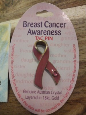 Breast Cancer Awareness Tack Ribbon Pin Austrian Crystal 18kt Gold  Set
