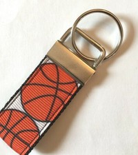 BASKETBALL KEY CHAIN Mini RIBBON Key Fob, Zipper Pull, Backpack Dangle