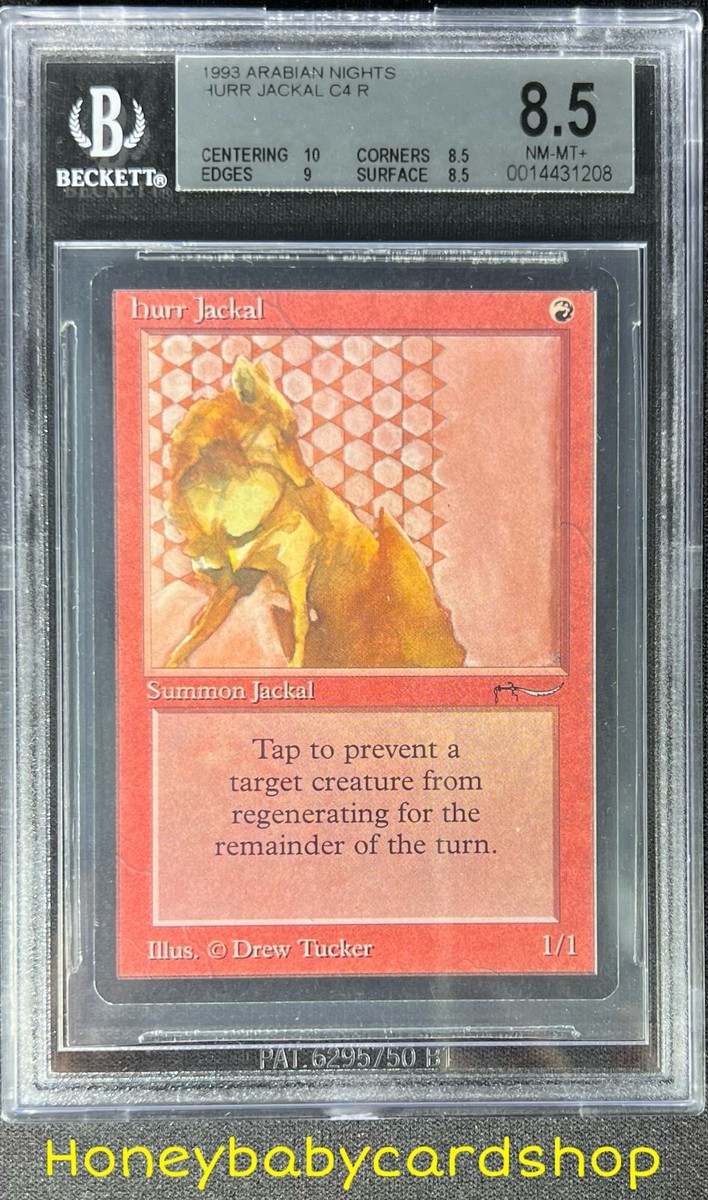 arabian nights mtg cards 1993 Hurr Jackal BGS 8.5Q++ (Baby Quad++) NM/MT+ Old School White creatures get +2/+1 as long as the chosen player controls a nontoken permanent of the chosen color All About Arabian Nights -