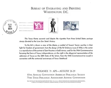 BEP B13 Souvenir Card TEXANEX 71 APS #s 938 1043 1242  Show Cancel No Stamp