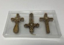 NEW Christian Crosses Christmas Ornaments Antique Gold Set of 3 resin 3.5"