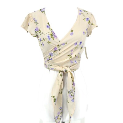 New Flynn Skye That's A Wrap Crop Top Womens XS Lavender Skye Short Sleeve Rayon