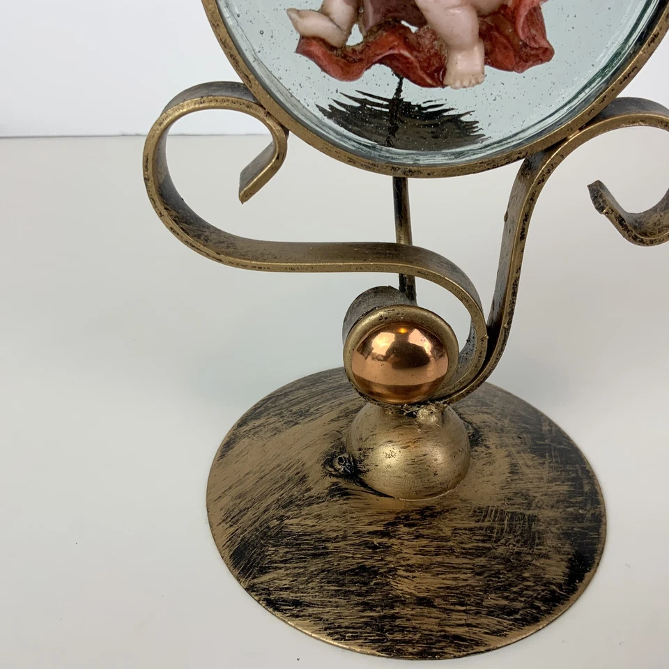 Candelabro de metal querubín ángel - Querubín hecho a mano redondo vidrio soplado a mano Foto 3 de 4