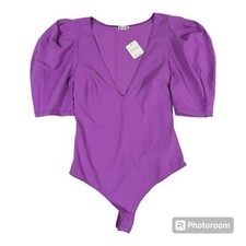 Intimately FP Women  s Top Blouse Deep V Neck Puff Sleeves Thong Bodysuit Med