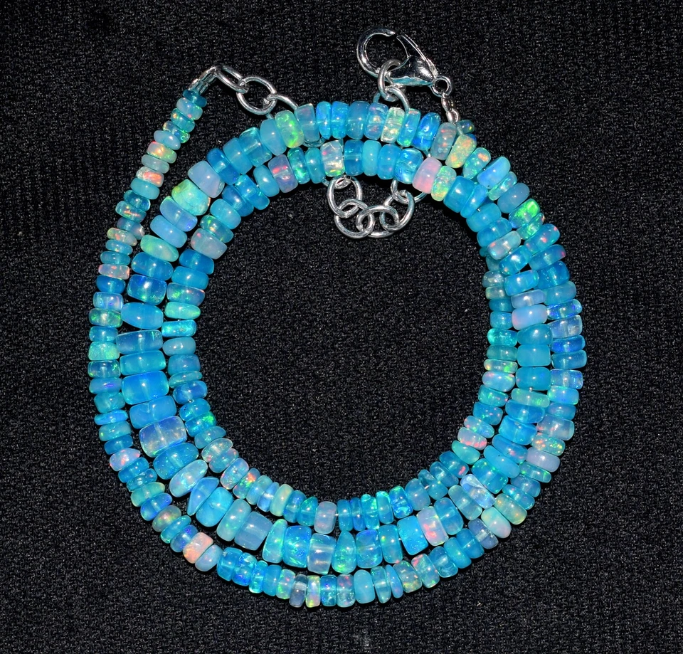 Collar de cuentas 16" natural etíope ópalo azul Wello ópalo de fuego piedras preciosas F3991 Foto 2 de 4
