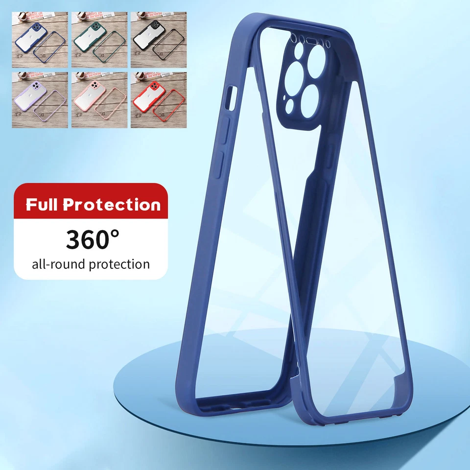 For iPhone 15 14 13 12 11 Pro Max Clear Case Full Body Built in Screen Protector - Image 2 of 4