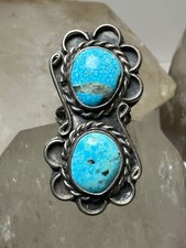 Turquoise ring size 6 long Navajo southwest sterling silver women