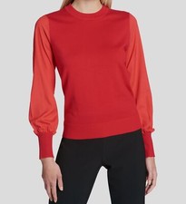  78 Dkny Women's Red Long Sleeve Stretch Crewneck Mixed-Media Sweater Size M