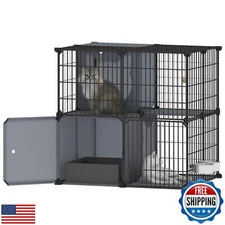 HOOBRO Cat Cage with Litter Box, 2 Tier Cat Enclosure Indoor with Food Bowls,