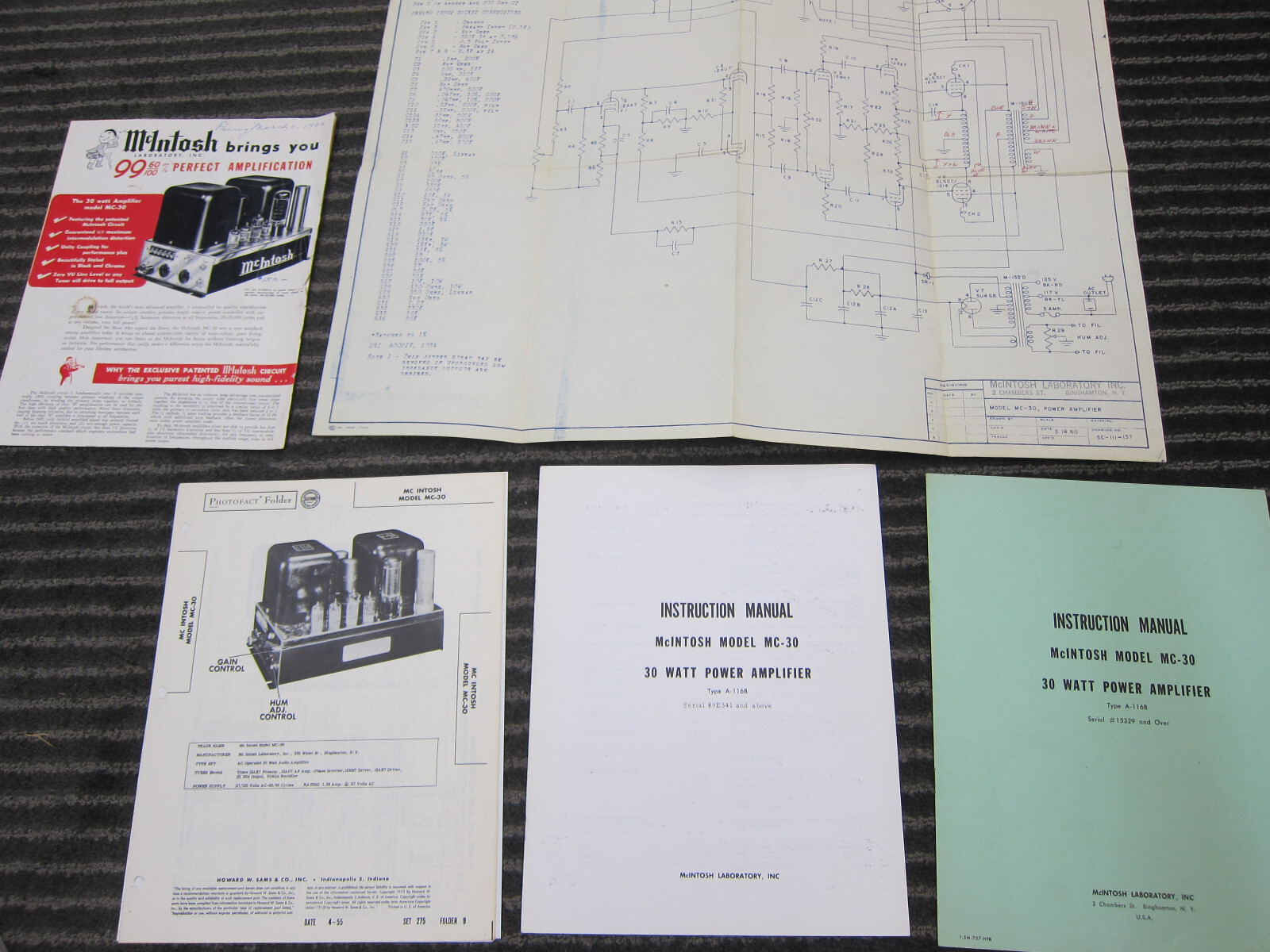 Vintage Mcintosh MC-30 2 Owners/Sams Photofact/Large Schematic, Brochure, NICE