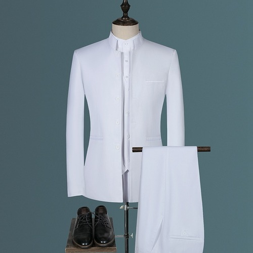 Men's Chinese Style Stand Collar 3-Piece Suit Jacket Vest Pants Set-image