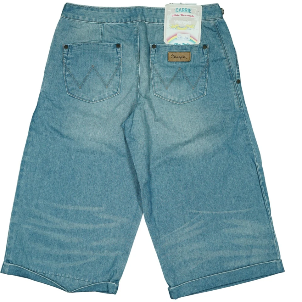 Wrangler Carrie Large Bermuda Femme Jeans Capri Été W28 Relaxed Bleu Clair - Photo 3/3