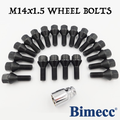 M14x1.5, R13 27mm Wheel Bolts (Bimecc) Black x 16 + Locks For Audi 80 [B3/B4]