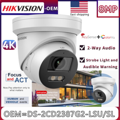 VIKYLIN OEM DS-2CD2387G2-LSU/SL 8MP 4K ColorVu 2-Way Audio Turret IP camera US