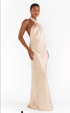 Show Me Your Mumu Jasmine Halter Maxi Dress Champagne Luxe Satin Small
