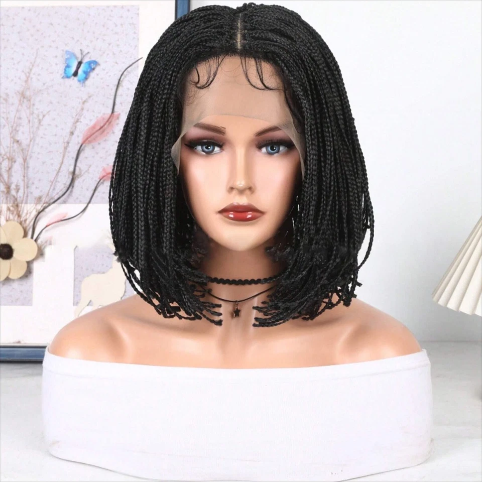 Peluca corta Bob Box trenzas para mujer negra peluca briaded frontal de encaje con pelo de bebé Foto 2 de 4