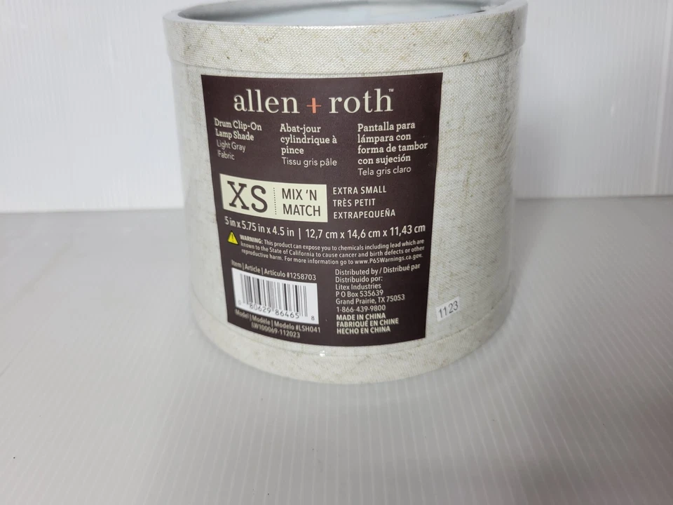 Lamp Shade Allen And Roth Drum Clip On XS Light Gray Fabric 5"x5.75"x4.5" - Image 2 of 4