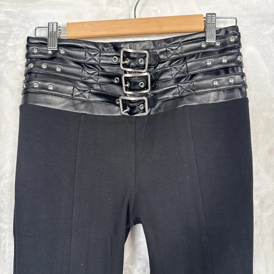 MP - Bebe Negro Triple Cinturón Plisado Top Pierna Cónica Espalda Cremallera Pantalones Gótico Punk Foto 2 de 4