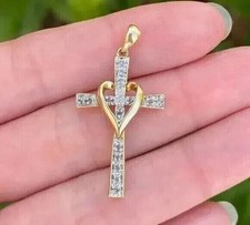 2 CT Round Cut White Moissanite Women's Cross Pendant 14K Yellow Gold Plated