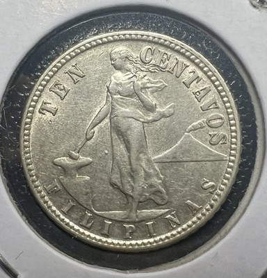 1944-D Philippines 10 Centavos Silver Commonwealth Coin Denver Mint