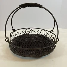 Celebrating Home Oval Metal Basket With Handles Scroll Design Bean Pot Holder