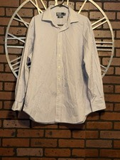 Men s Ralph Lauren Polo Classic Fit Blue White Stripe Button Up Size 17 1/2