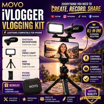 Video Content Creator Kit iPhone Compatible Accessories LED Light, Shotgun Mic
