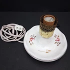 6" Vintage Milk glass Lamp base Hand painted Flowers Gold Mid century Modern
