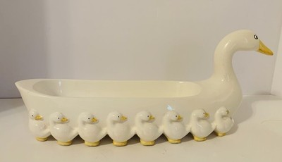 Fitz and Floyd Mother Goose Duck and Babies Cracker Dip Dish 1981 Easter