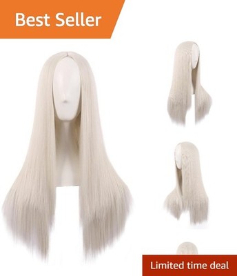 28 Inch Platinum Blonde Long Straight Synthetic Wig - Effortless Style and Glam