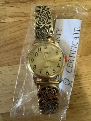 B18/NIB Windsor Collection Varsales Quartz Gold Tone & Flowers Women s Watch