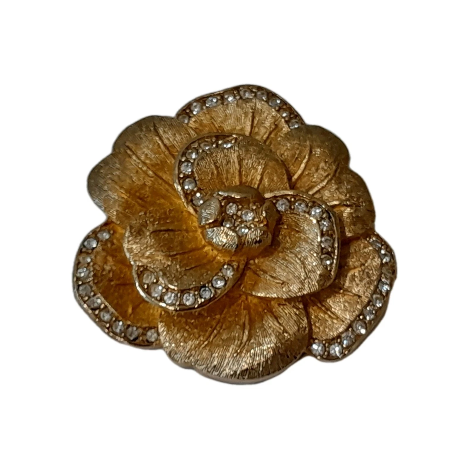 Broche broche fleur vintage Christian Dior plaque dorée avec strass accents pétales années 80