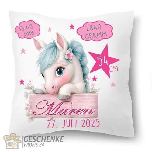 Geburtskissen Personalisiert mit Namen Kissen zur Geburt, Babygeschenk, Pferd