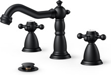Matte Black 3 Hole Bathroom Faucet 8 Inch Widespread Cross Handle Brass Sink