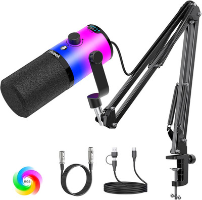 USB/XLR Dynamisches Mikrofon Arm, One-Touch-Stummschaltung Geräuschunterdrückung