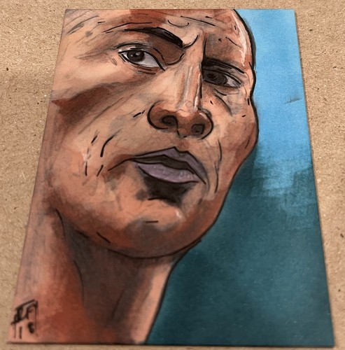 THE ROCK WWE WRESTLING PERSONAL SKETCH CARD PSC DRAWN BY ARTIST RYAN FINLEY 1/1